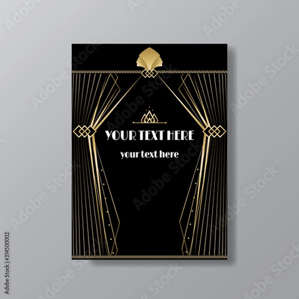 Fototapeta Art Deco elegant page template, Gatsby style for web and print, with moon sun and stars vintage pattern