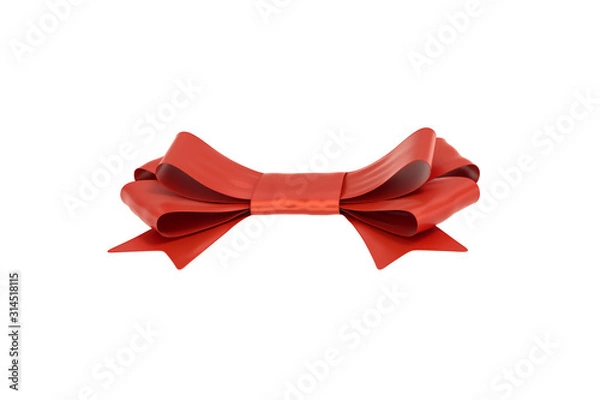 Fototapeta Red gift bow. Ribbon. Isolated on white. 3d rendering