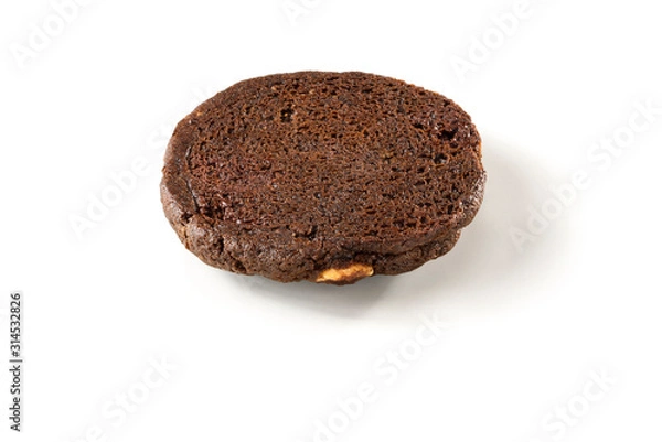 Fototapeta Upside down chocolate chip cookie with white chocolate, isolated on white background