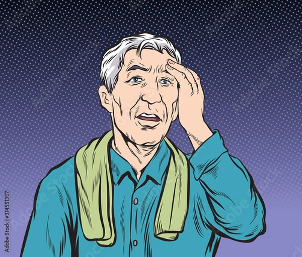 Obraz The old man who lost his memory didn't remember anything.Pop art vector illustration drawing. Comic book work style.