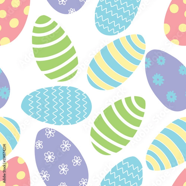 Fototapeta Pastel Colors Decorated Easter Egg vector seamless pattern. Floral, dots, zig zag, stripes in fun Spring Colors. All colors can be changed.