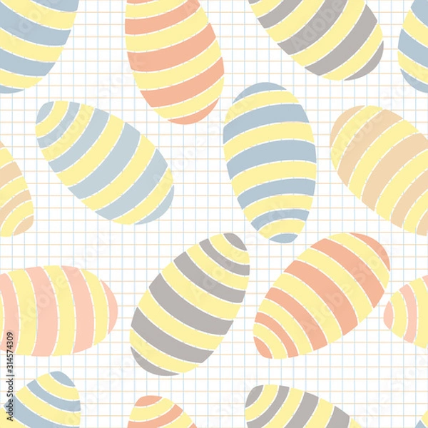 Fototapeta Vintage Striped Easter Egg vector seamless pattern. Muted colored striped eggs with a small grid background. All colors can be changed.