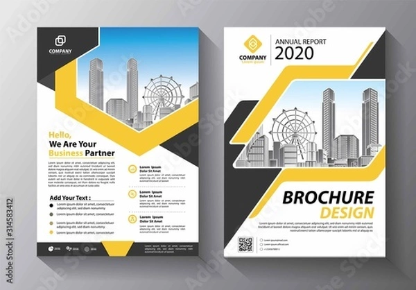 Fototapeta Brochure design, cover modern layout, annual report, poster, flyer in A4 with colorful triangles, geometric shapes for tech, science, market with light background