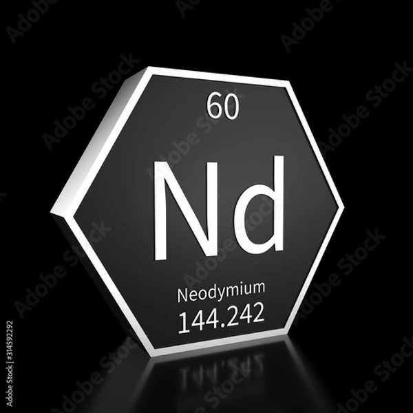 Obraz Periodic Table Element Neodymium Rendered Metal on Black on Black