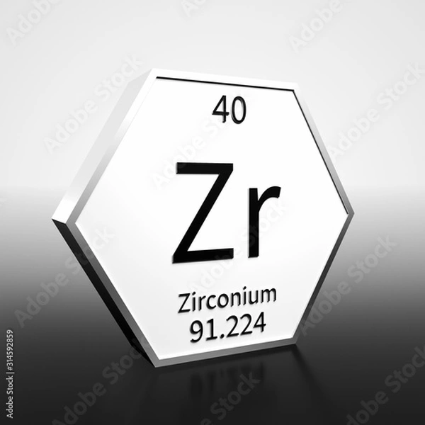 Fototapeta Periodic Table Element Zirconium Rendered Black on White on White and Black