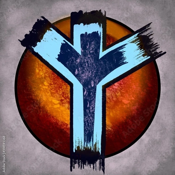 Fototapeta print runes algiz on a background of a fiery eye