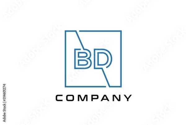 Obraz Blue square initial letter BD line logo design vector graphic