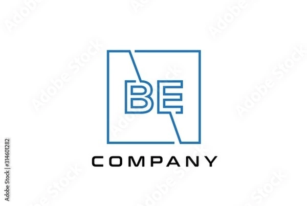 Obraz Blue square initial letter BE line logo design vector graphic
