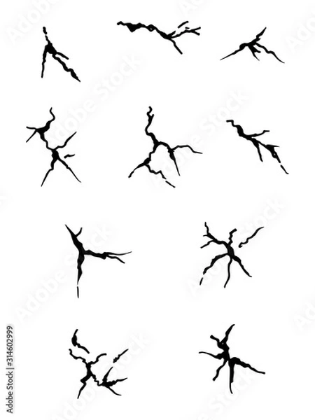 Fototapeta hand drawn cracked wall, ground, glass, egg. doodle break set. vector illustration