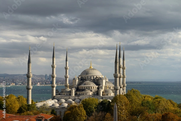 Fototapeta Windy afternoon in Sultanahmet with Blue Mosque on the Bosphorus Istanbul Turkey
