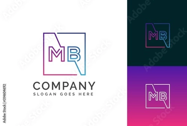 Obraz Purple blue gradient square initial letter MB line logo design vector graphic