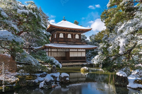 Obraz 京都 銀閣寺の冬と雪景色