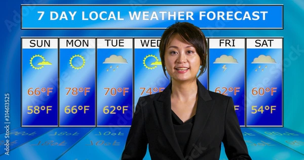 Obraz  Asian American meteorologist reporting weather