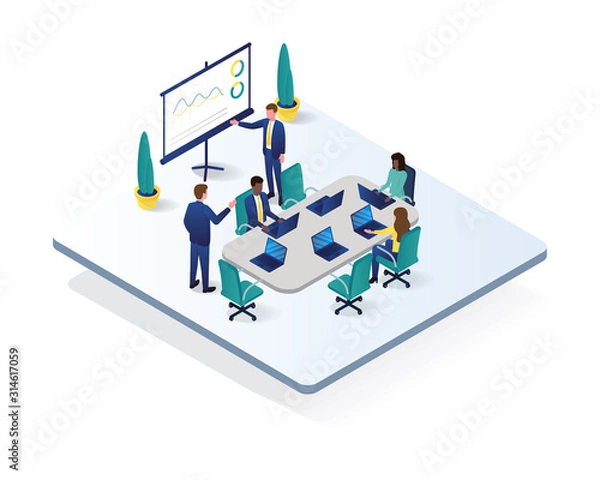Fototapeta  office workspace room isometric illustration, workplace condition in 3d isometric illustration