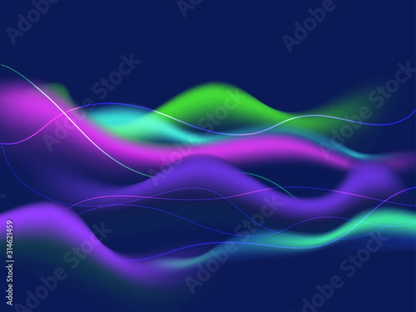 Fototapeta Colorful waves with blur effect on blue background.