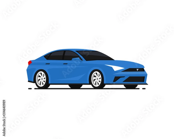 Fototapeta Car vector illustration. Blue Sedan. Vehicles transport. Auto Icon in flat style. Pictogram isolated on white background.