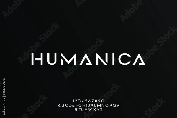Obraz Humanica, futurystyczna czcionka alfabetu Abstract technology. projekt ilustracji wektorowych typografii przestrzeni cyfrowej