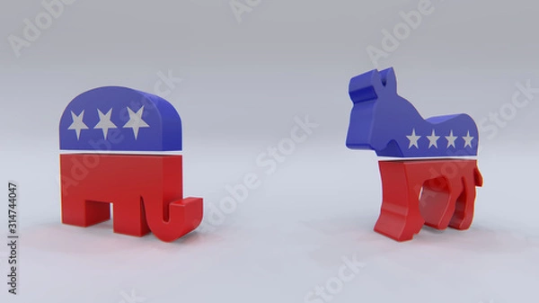 Obraz USA political parties symbols: democrats and repbublicans 3D rendering