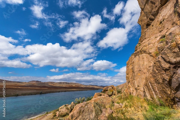 Fototapeta Landscape in the badlands of Kazakhstan on a sunny day