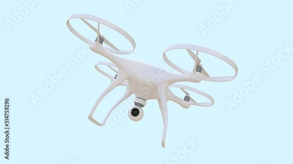Fototapeta Flying drone isolated on blue background, 3d-rendering