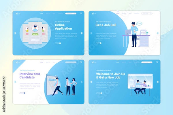Fototapeta Set of  online interview and recruitment illustrations on landing page