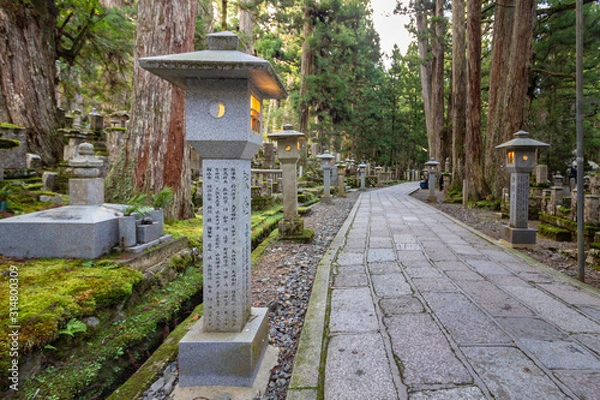 Fototapeta Okunoin Cemetery, one of Japan s most sacred sites. the number of graves in Okunoin is more than two hundred thousand, Koyasan, Japan.