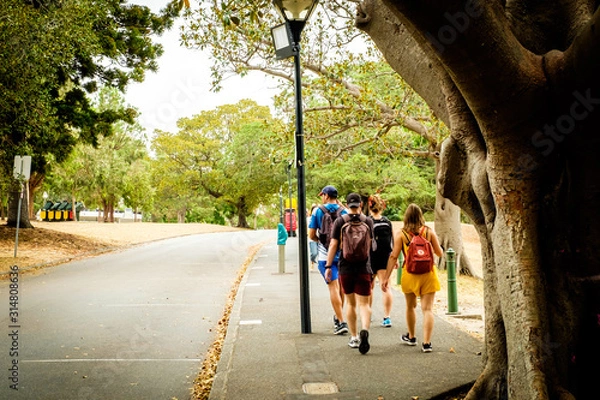Fototapeta Highschool students were walking in the park