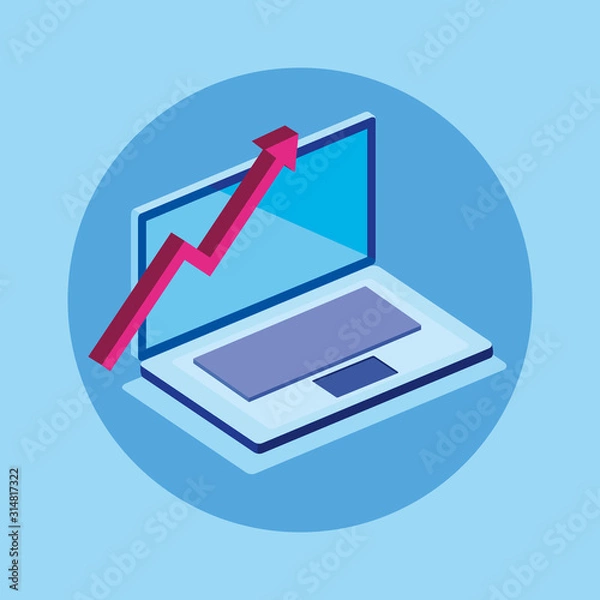 Obraz laptop computer with arrow up isolated icon vector illustration design