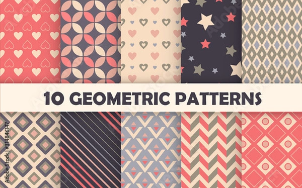 Fototapeta Set of geometric seamless pattern.