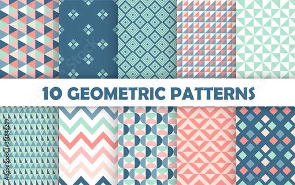 Fototapeta Set of geometric seamless pattern.