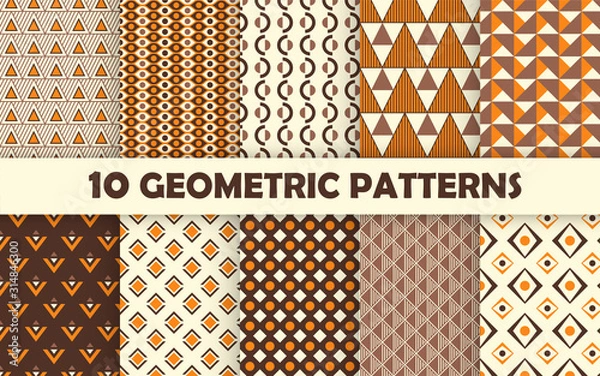 Fototapeta Set of geometric seamless pattern. 