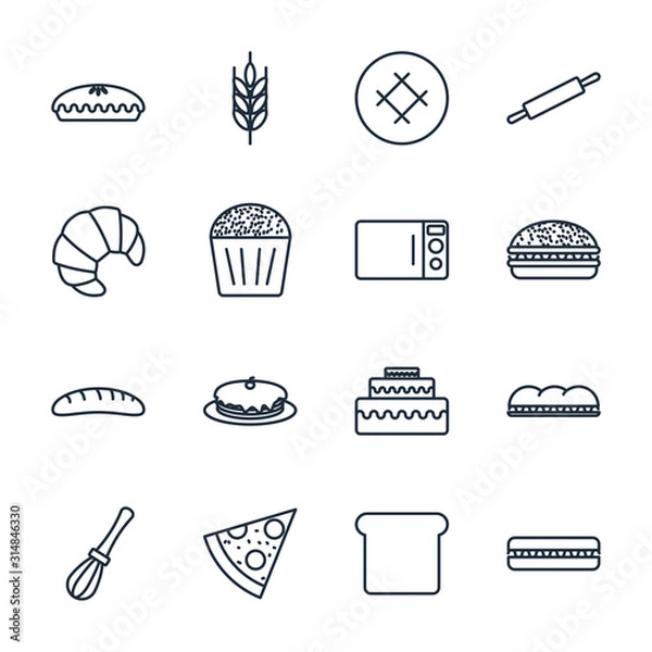 Fototapeta Set Bakery icon template color editable. Bakery shop elements pack symbol vector sign isolated on white background illustration for graphic and web design.