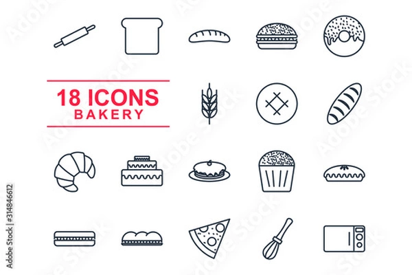 Fototapeta Set Bakery icon template color editable. Bakery shop elements pack symbol vector sign isolated on white background illustration for graphic and web design.