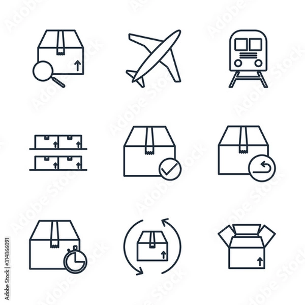 Fototapeta Set Delivery, shipping icon template color editable. logistics pack symbol vector sign isolated on white background illustration for graphic and web design.