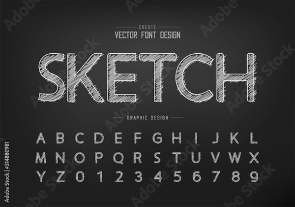 Obraz Chalk font and alphabet vector, Hand draw design typeface and number