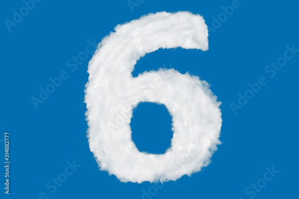 Fototapeta Number 6 font shape element made of clouds on blue