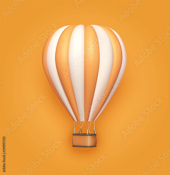 Obraz Balon na ogrzane powietrze pomarańczowe białe paski, kolorowy aerostat na pomarańczowym tle. 3D realistyczne ilustracji wektorowych