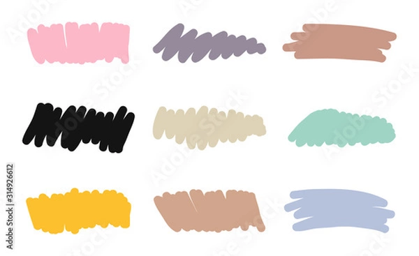 Fototapeta Set different colorfull highlighter marker strokes. Brush pen underline lines. Vector illustration