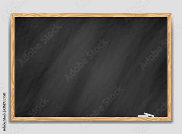Fototapeta Blackboard background and wooden frame. Rubbed out dirty chalkboard. Vector illustration.