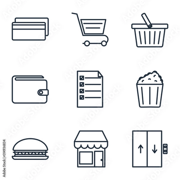 Fototapeta Set Shopping malls icon template color editable. retail pack symbol vector sign isolated on white background illustration for graphic and web design.