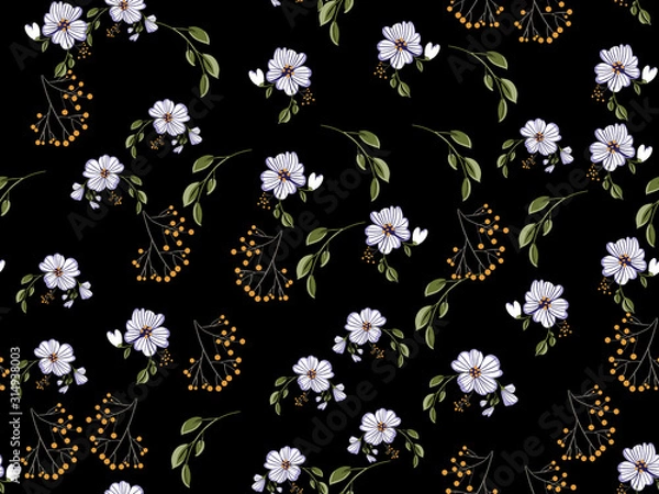 Obraz Seamless pattern with colorful hand drawn flowers. Original textile, wrapping paper, wall art surface design. Vector illustration. Floral simple minimalistic graphic design