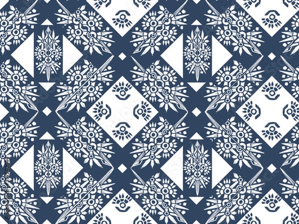 Obraz Old style ikat color etnical tribal hand - drawn pattern navajo motif for packing, wallpaper, batik
