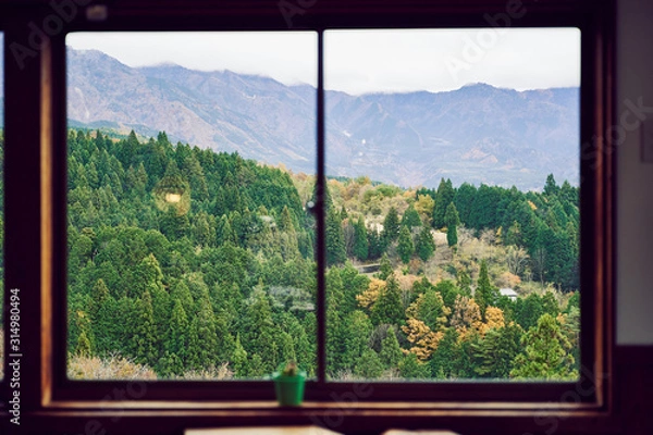 Obraz View Outside of Window on a Japanese Mountain Village