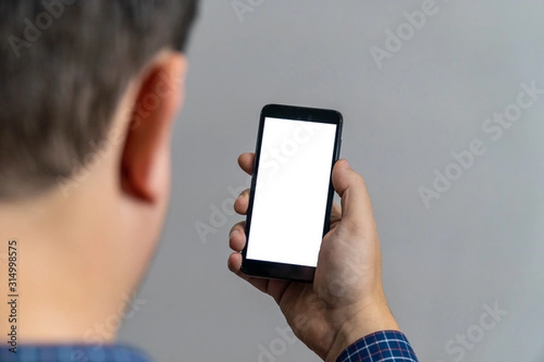 Obraz Back head view of empty smartphone screen