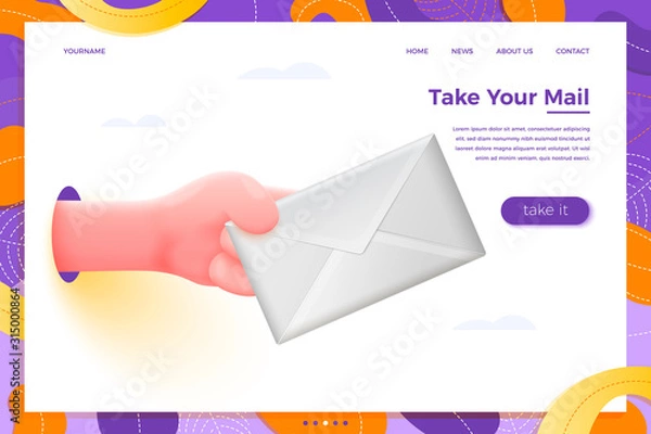 Obraz Vector cartoon 3d realistic hand holding envelope