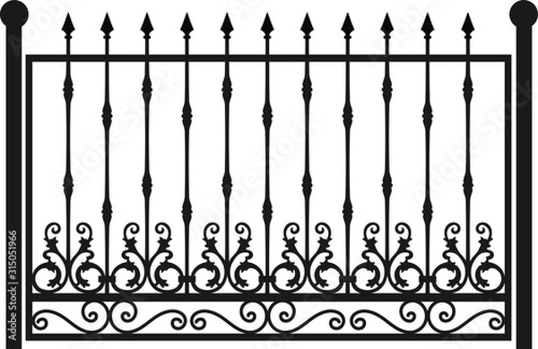 Fototapeta Steel railing panels that include balls, flowers, leaves and rosettes. Aluminum handrail, vector construction. Use these decorative iron cross bars to create a unique window guard or balcony railing. 