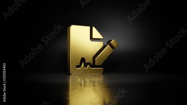Obraz gold metal symbol of file signature 3D rendering with blurry reflection on floor with dark background