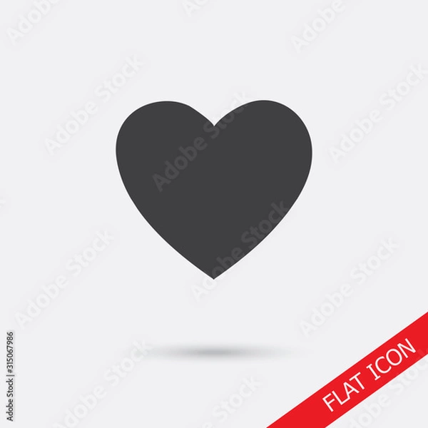Fototapeta Heart Icon Vector. Love symbol. Valentine's Day sign, emblem isolated on white background with shadow, Flat style for graphic and web design, logo. EPS10 pictogram.