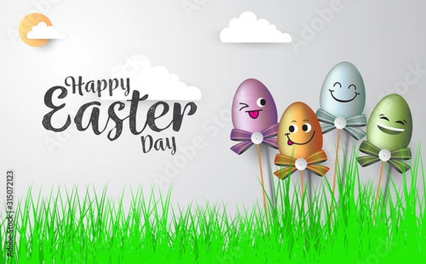Fototapeta Happy Easter day, background with eggs. Vector illustration greeting card, ad, promotion, poster, flyer, web-banner, article