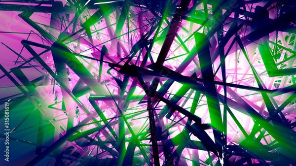 Fototapeta 3d CGI abstract background with polygons linked together with rays of light shining through. design wallpaper or background